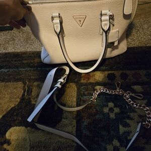 GUESS Ivory Satchel with Chain Strap